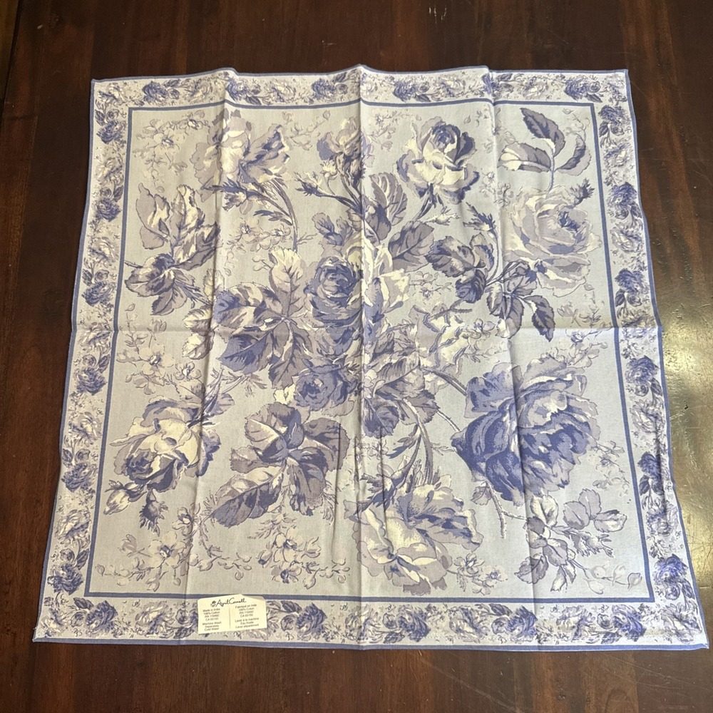 April Cornell Cloth Napkin Set 4 Victorian Rose Soft Blue New Floral Fabric